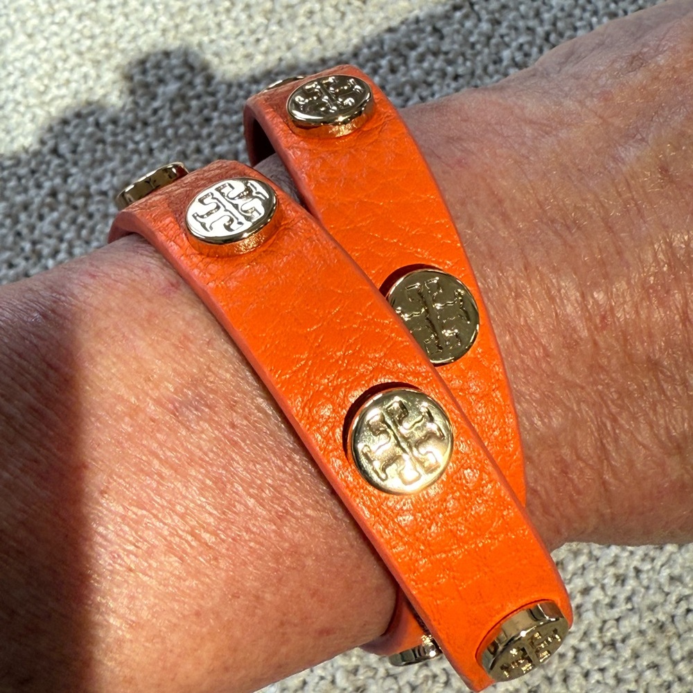 Tory Burch Orange Leather Wrap Bracelet